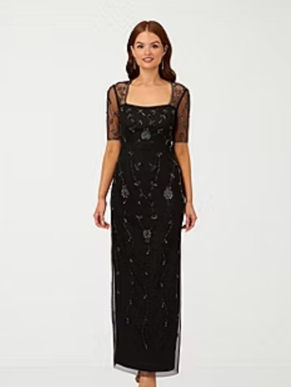 Papell Boutique Women's Square Neck Beaded Embellished Evening Gown